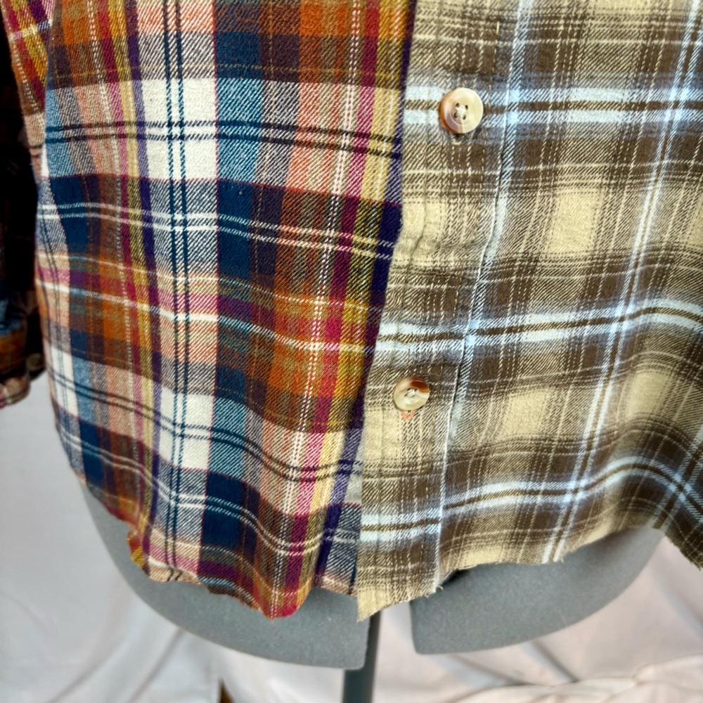 Hand Crafted 1/2 & 1/2 Plaid FlannelShirt Men's M-L - Picture 5 of 13